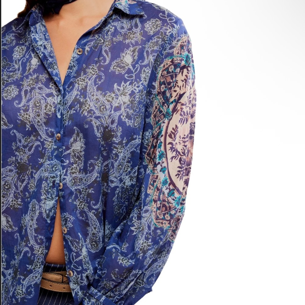 NWT FREE PEOPLE rose bud Cotten colered button down